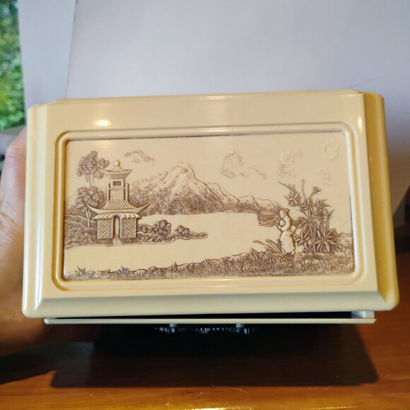 Vtg 1950s Japan Rectangular Celluloid Jewelry Box Dragon Handles w/Three Drawers - Picture 3 of 13